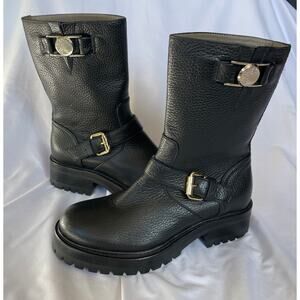 Versace Medusa Black Pebbled Leather Lug Moto Boots, US 5, IT 35